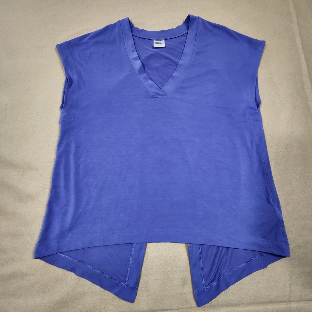 Athleta T-Shirt Women Small Blue V-Neck Short Sleeve Open Back Activewear Casual